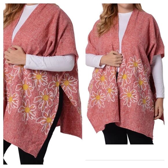 NWT Passage Pink Tweed Daisy Floral Kimono Jacket Vest Wrap Boho 3X 4X - Picture 1 of 9